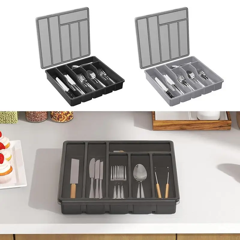 Kitchen Cutlery Storage Box Knife Holder Plastic Tray Fork Spoon Divider Drawer Box Tableware Organizer Kitchen Drawer Organizer