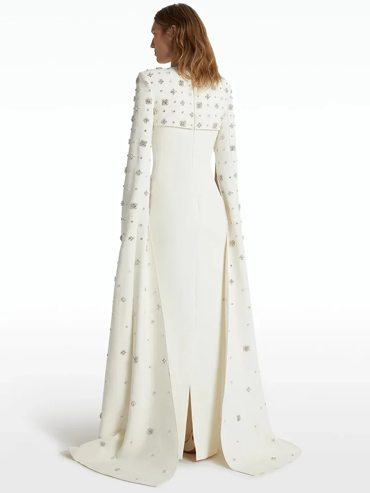 HIGH STREET 최신 2025 디자이너 Vestido 여성용 다이아몬드 페르시 케이프 슬리브 바닥 길이 맥시 롱 드레스