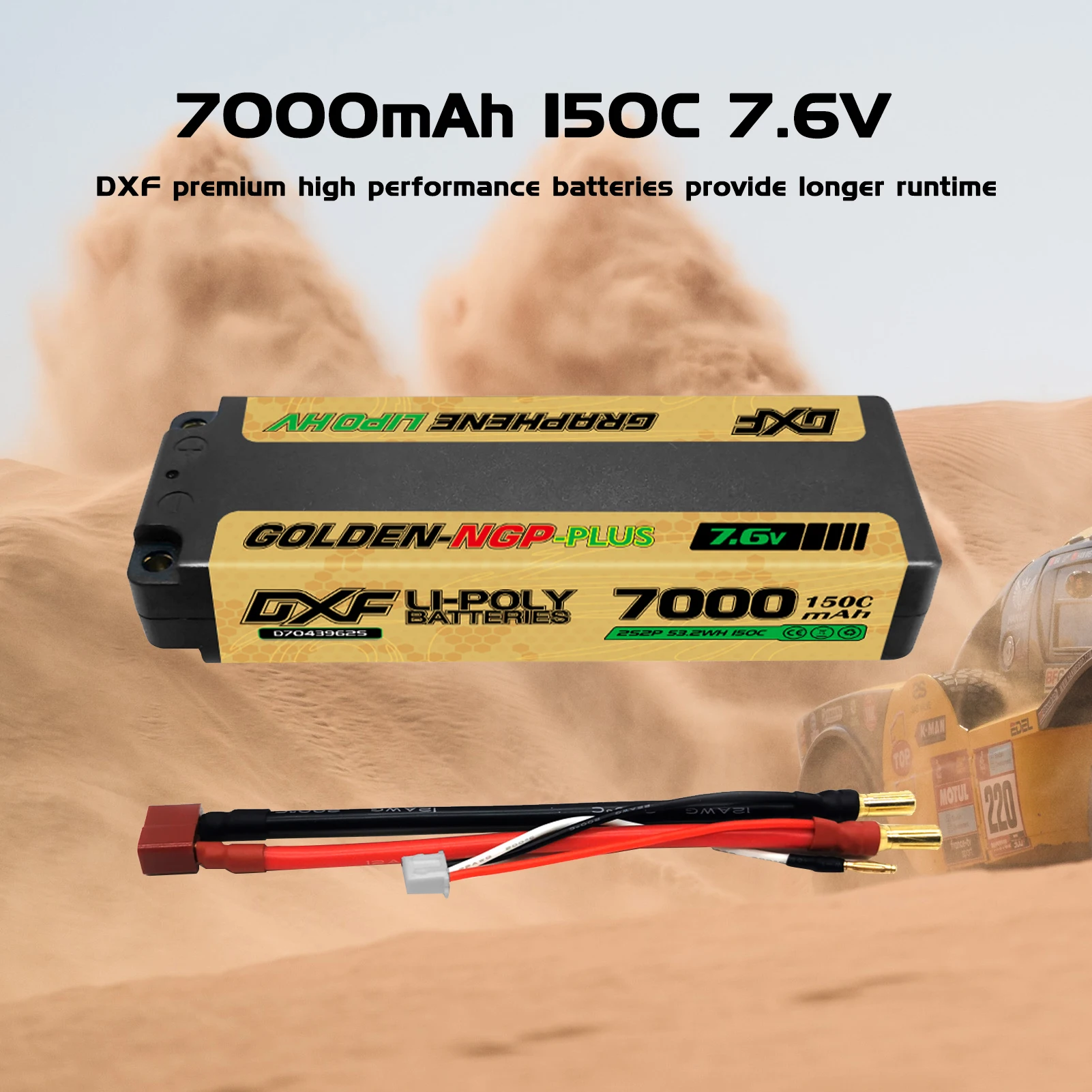 DXF 2S Lipo Akku 7,6V 150C 7000mAh Middle NGP mit 5MM Stecker Hardcase Akku für RC Auto Boot LKW Flugzeug UAV RACING – Detail 5