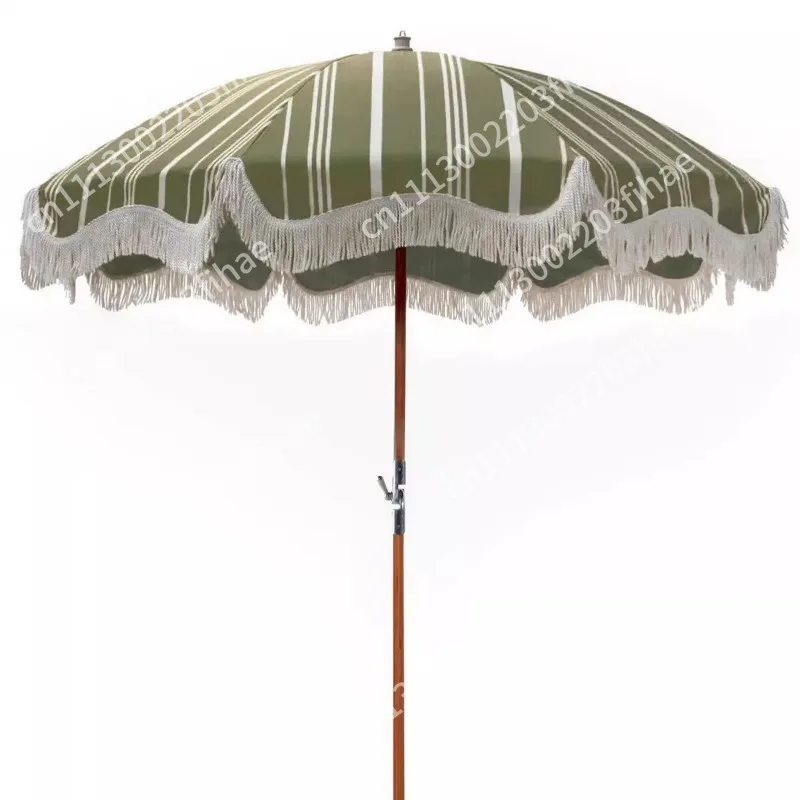 Outdoor Parasol Turnable Foldable Beach Sun Umbrella Retro Fringed Garden Outdoor Camping Umbrella