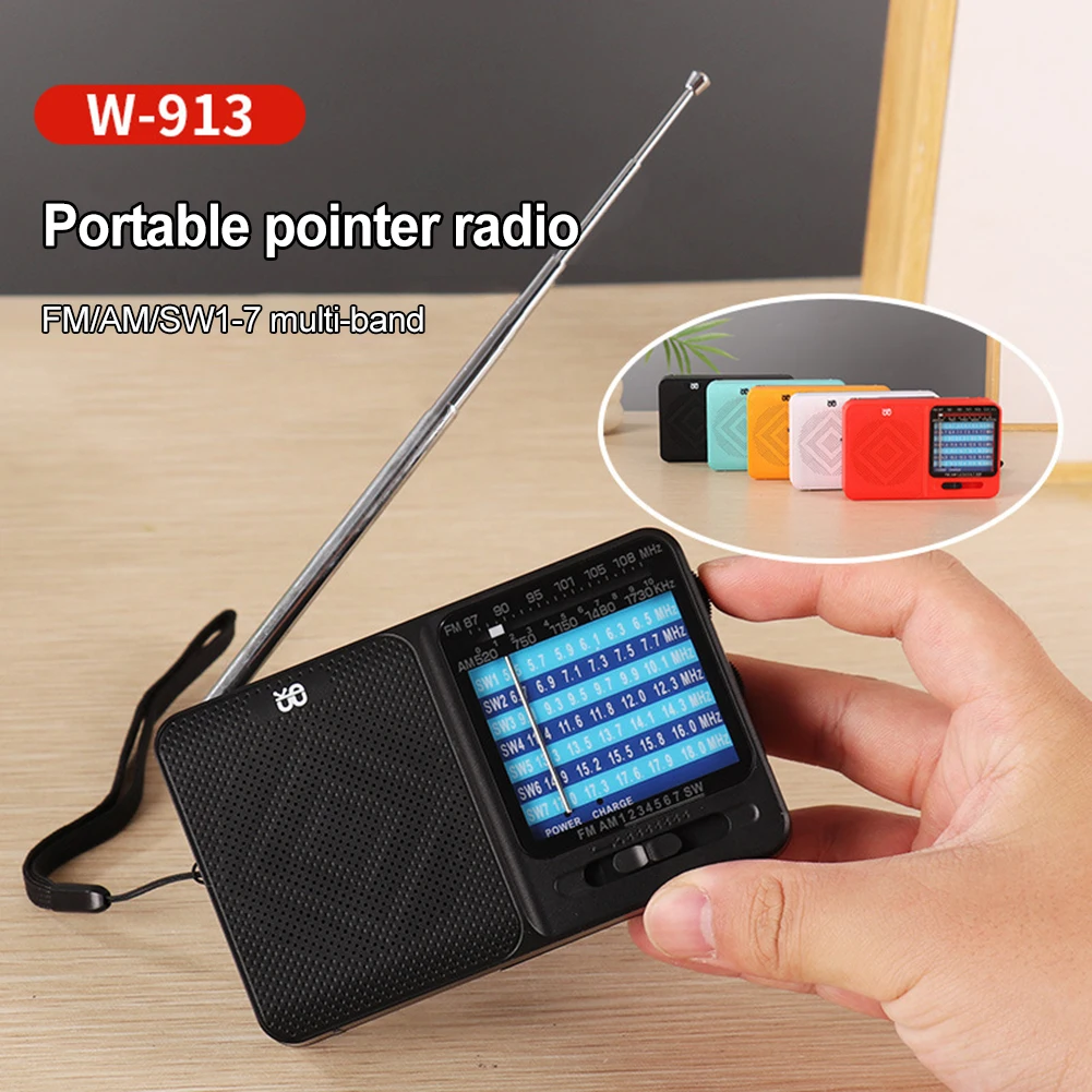 W-913 راديو الطقس في حالات الطوارئ كامل النطاق FM AM SW راديو يعمل بالبطارية راديو صغير متعدد الوظائف مع مقبس سماعة الرأس