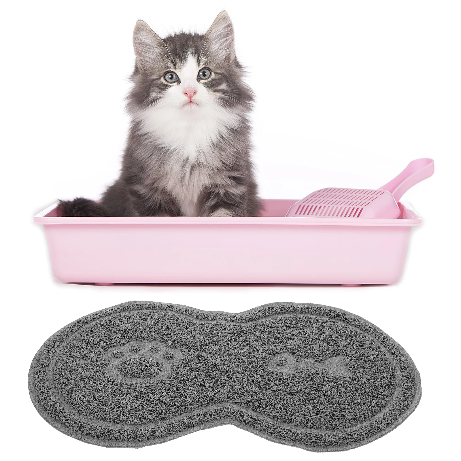 

Grey Cat Litter Mat for Pet Dog Cat Food Placemat Non-Slip Backing Absorbs Paw Dirt Sand Easy Rinse Compact Size Fits Any Room