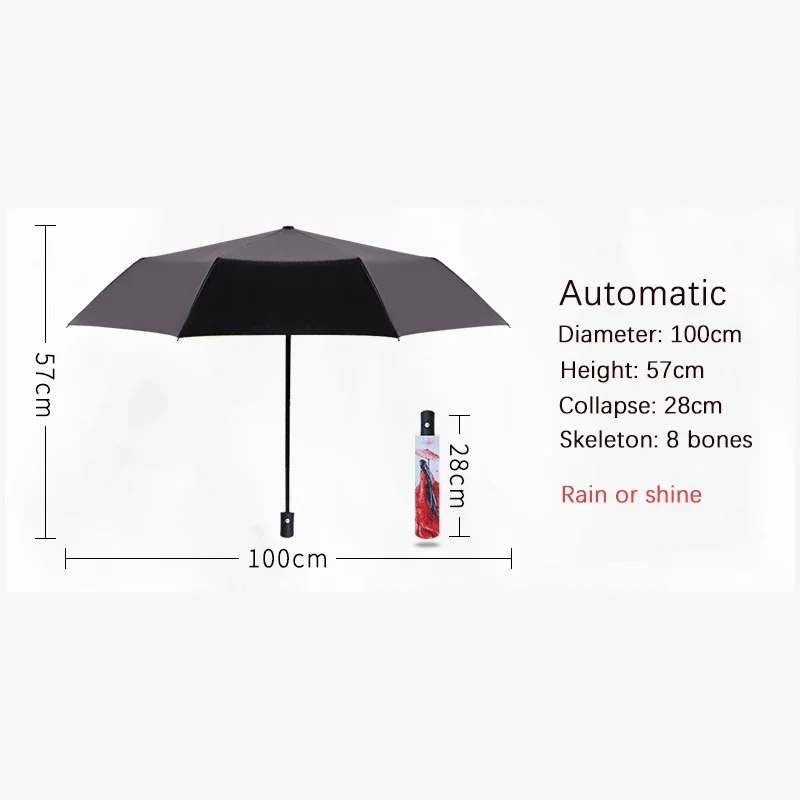 Fully Automatic Umbrella Female Reinforced Umbrella Men\'s Women Windproof Uv Resistant Beach Girl Parasol Folding Parasol