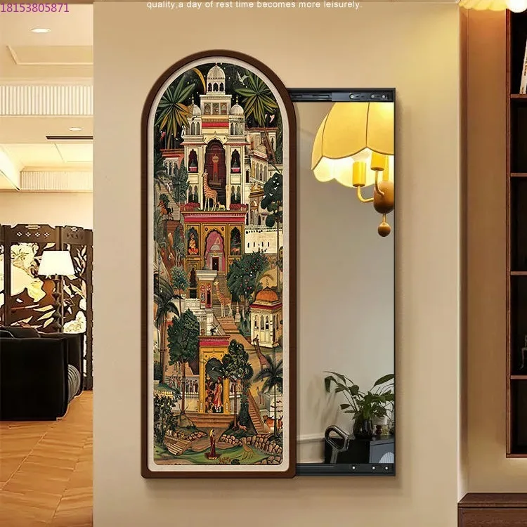 French retro style mirror decorative painting porch push-pull full body mirror antique style