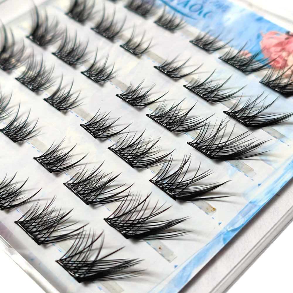 Selbstklebende individuelle falsche Wimpern, natürlich aussehende, abgewinkelte Wimpern, Cluster, unordentliche Kreuz-Wimpernverlängerung, Make-up-Tools