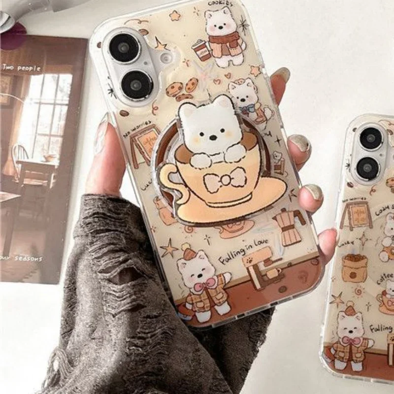 Корейский милый кофейный щенок для телефона Magsafe, магнитная подставка Griptok для IPhone, забавный складной чехол для беспроводной зарядки, держатель