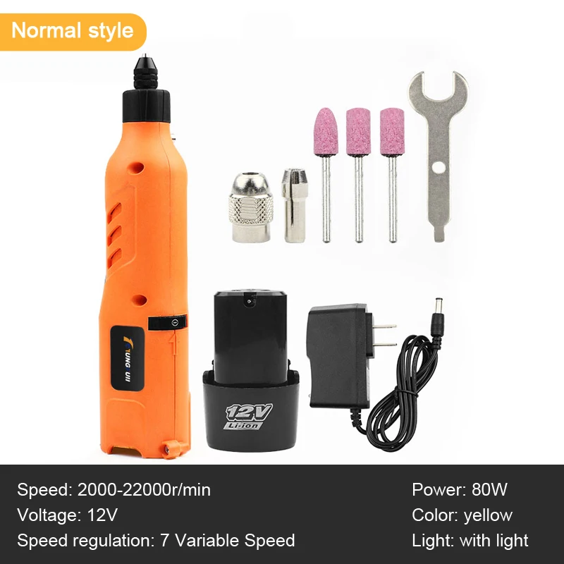 12V 80W Cordless Drill Lithium Battery Engraver Electric Mini Drill Rechargeable Dremel Rotary Tool Variable Speed With Light