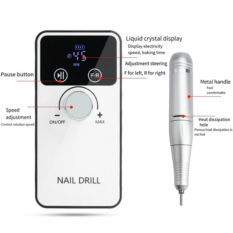 45000 U/min elektrische Nagelbohrmaschine wiederaufladbare Nagelfeile Nägel Zubehör Gel Nagellack Sander geräuscharm