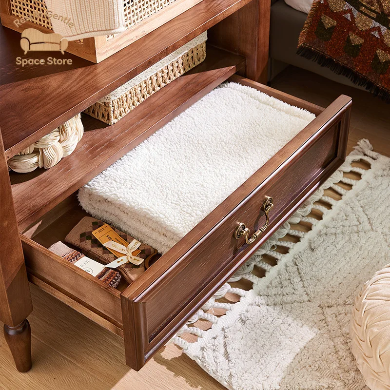 French retro solid wood hanger integrated multi-functional storage rack household bedroom with drawers floor coat rack