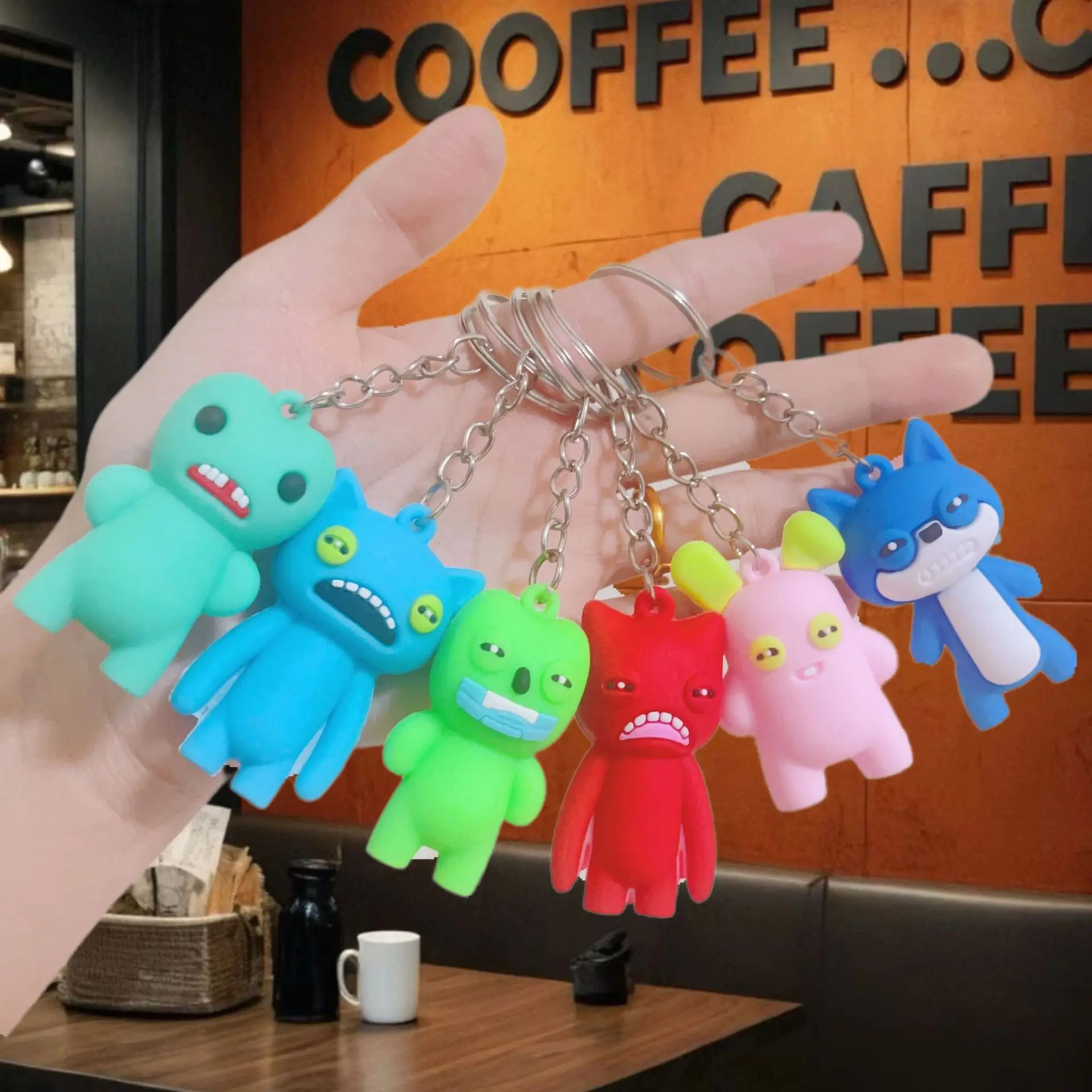 Fugglers Cute Keychains Ugly Teeth Monster Car Keys Chain Toys Kids Backpack New Key Ring Bags Fashion Pendant Decoration Gift