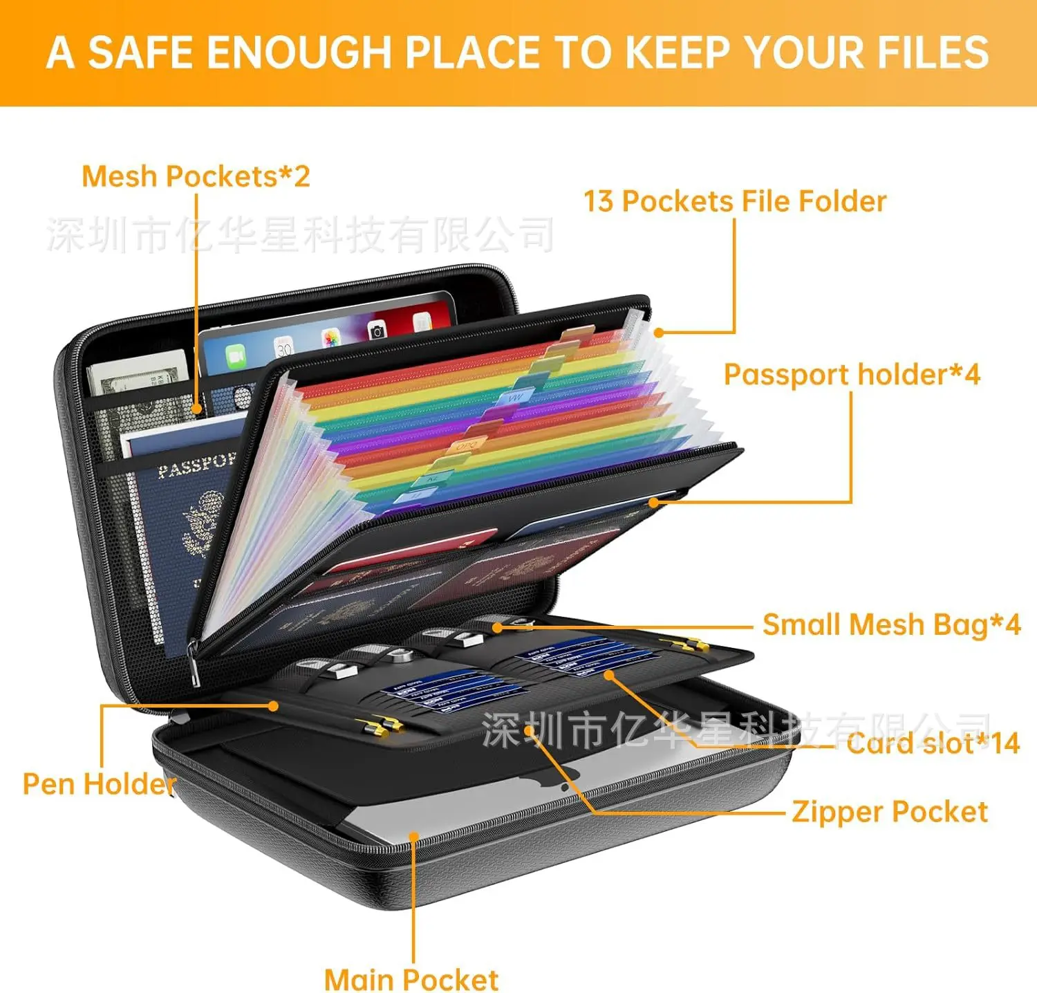 Portable Fireproof Portable Multifunctional Organ Bag Business Document File Fireproof Storage Bag Organ Portable