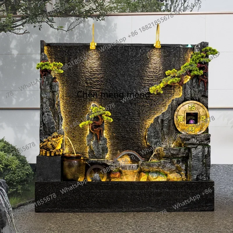 CC Water curtain wall, flowing water landscape, outdoor fortune, water feature, rockery, screen ornament