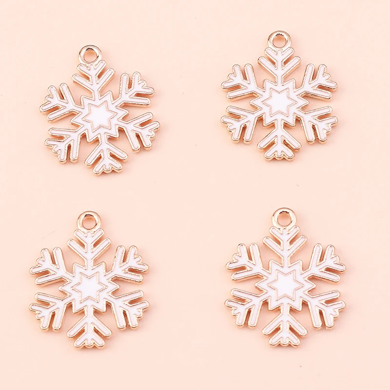 10 sztuk 19x21mm emalia zima płatek śniegu Charms dla tworzenia biżuterii nowy rok kolczyki świąteczne wisiorek naszyjniki DIY zapasy rzemieślnicze — zdjęcie 5