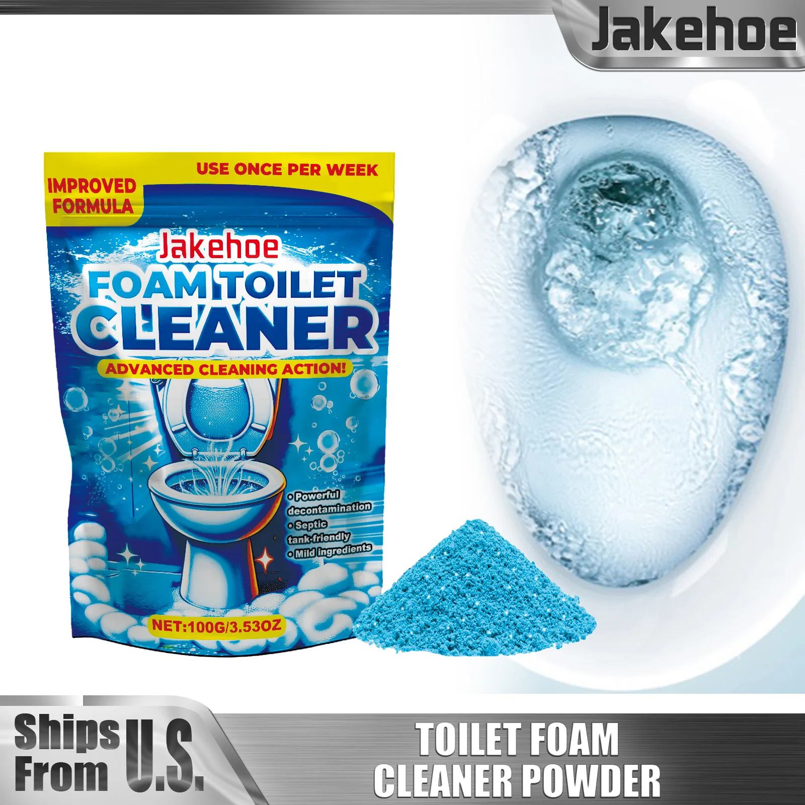 Limpiador de inodoro de 100g, polvo que elimina eficazmente las manchas difíciles, descalcificación, limpieza de suciedad amarilla, detiene el calcalo, venta al por mayor