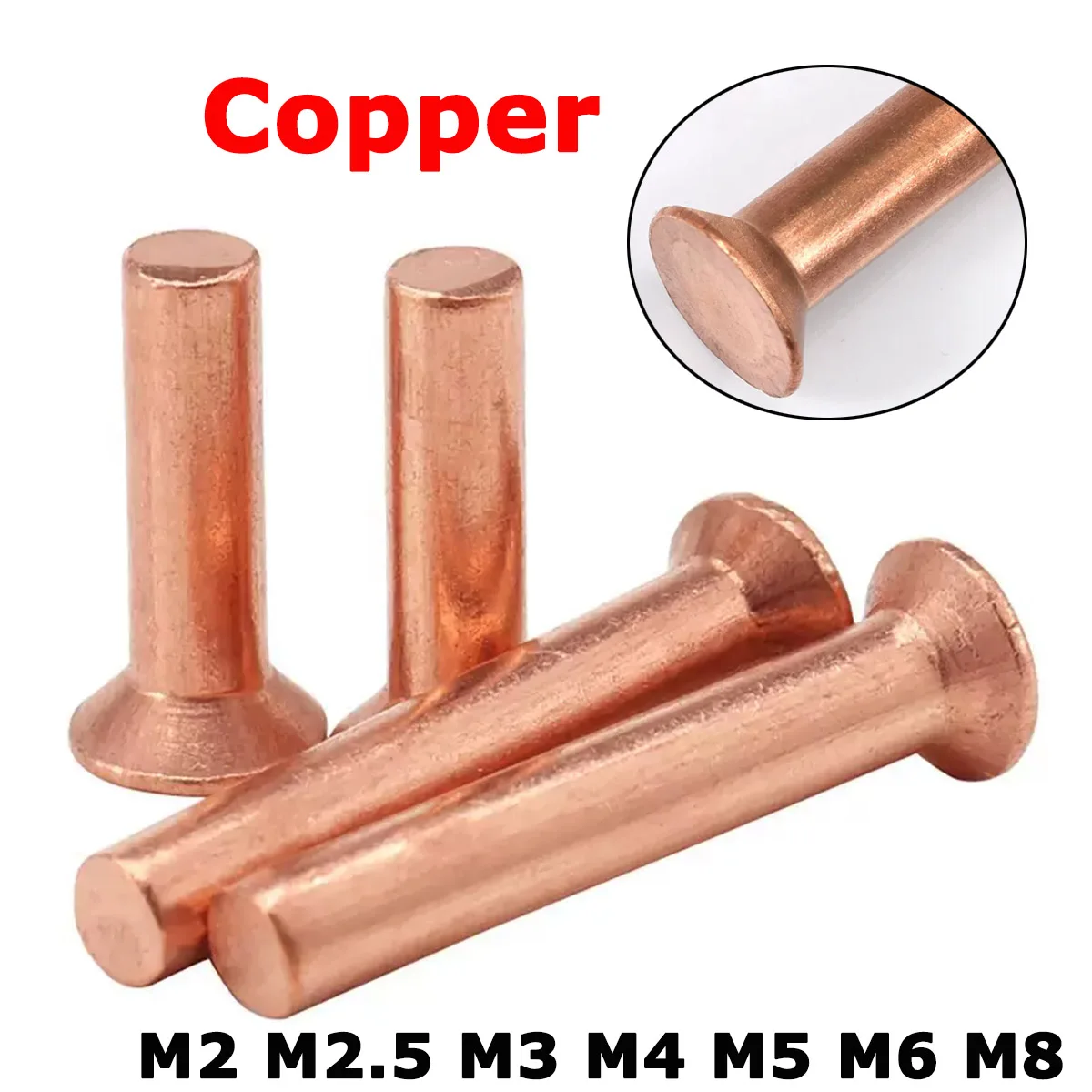 M2 M2.5 M3 M4 M5 M6 M8 DIN661 Solid Copper Rivets Flat Countersunk Head Punch Self-plugging Knock Signage Rivet GB869 L=3-50mm
