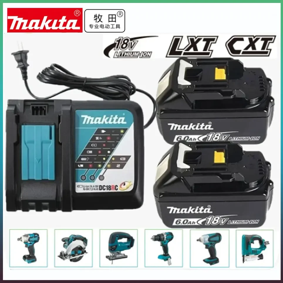 Makita แบตเตอรี่แบบชาร์จไฟได้ลิเธียมไอออนของแท้18V 6000mAh 18V สว่าน6.0Ah เปลี่ยนแบตเตอรี่ BL1860 BL1860B BL1850 BL1830