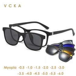 VCKA Optical Myopia Glasses Clip On Women Men Frame Rectangle Magnetic Sunglasses Polarized Driving Prescription UV400 Eyewear