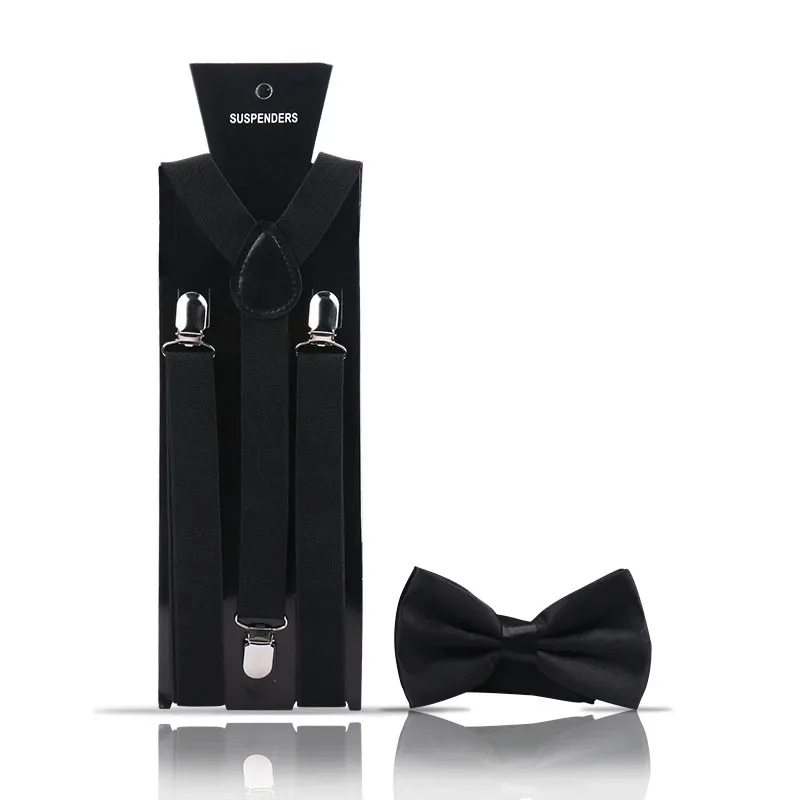 Fashion Mens Suspender Bow Tie Set Man Shirt Pants Dress Women Wedding Party Solid Color Suspender Suit Skirt With Braces Straps