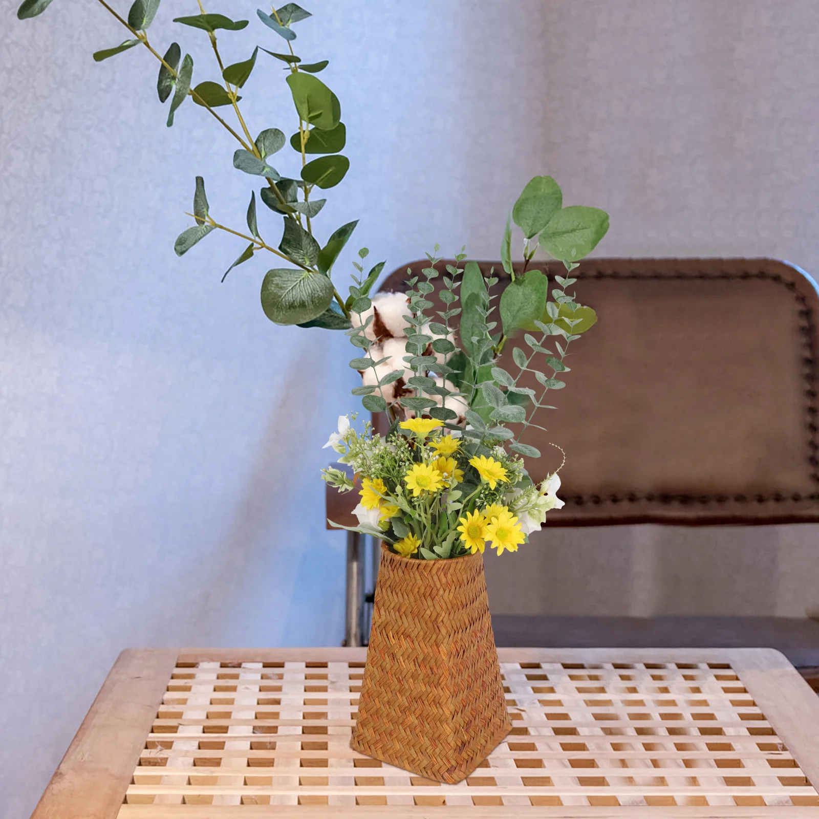 

Rattan Basket Flower Pot Desktop Desktop Pencil Holder Pencil Holder Gift Pen Accessory Household ganizer Retro Style