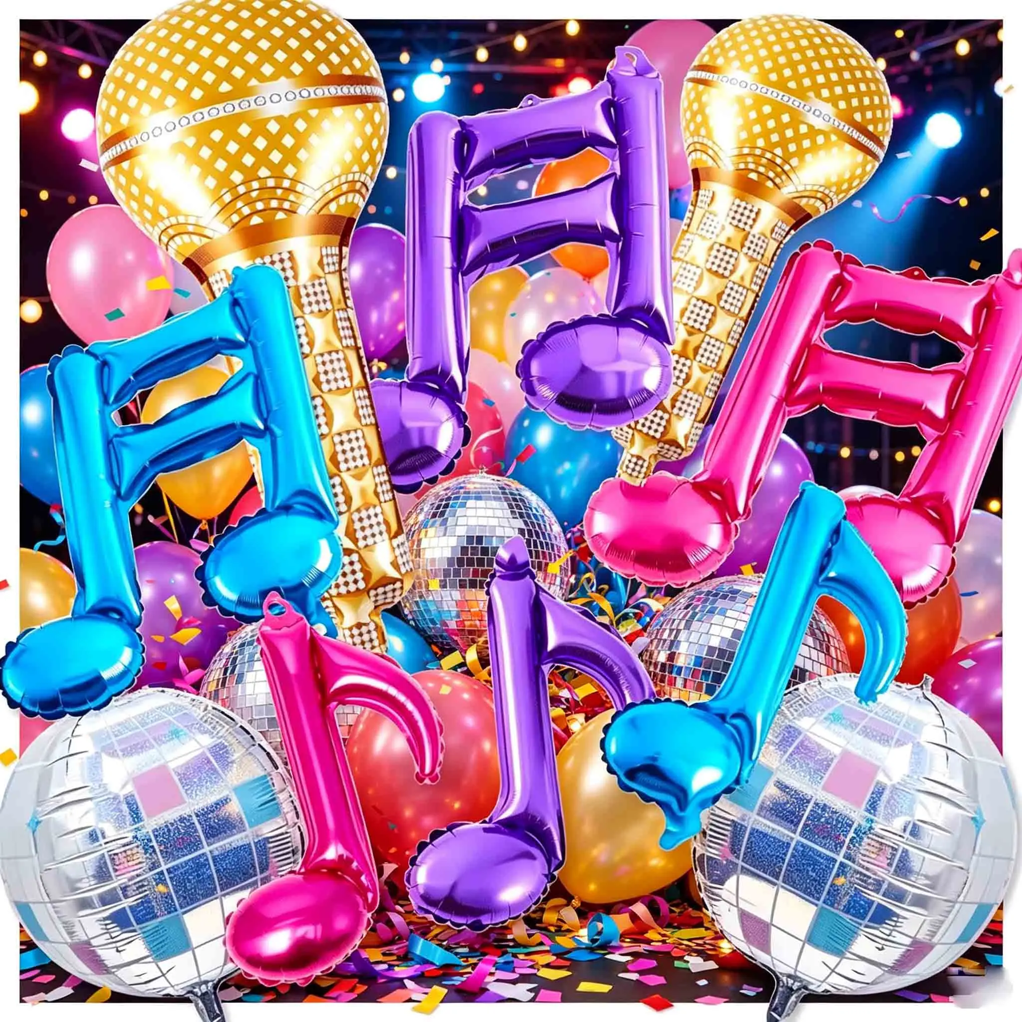 10pcs Purple Kpop Balloon Birthday Party Note Microphone Aluminum Balloons Disco Music Party Supplies Gift Favor Suppies