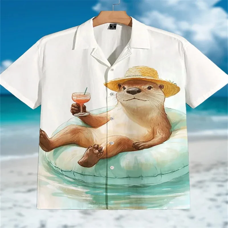 

Interesting T-shirt 3D printed squirrel shirt, fashionable Cuban collar casual Hawaiian shirt, short sleeved shirt for women and