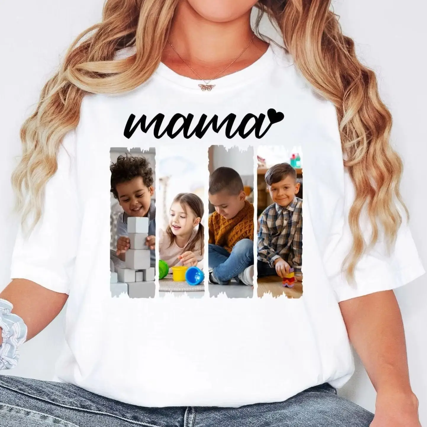 

Custom Photo Mama Letter Shirt Personalized Mothers Day Gifts Women Short Sleeve Loose Casual Comfort Color Customized Shirt
