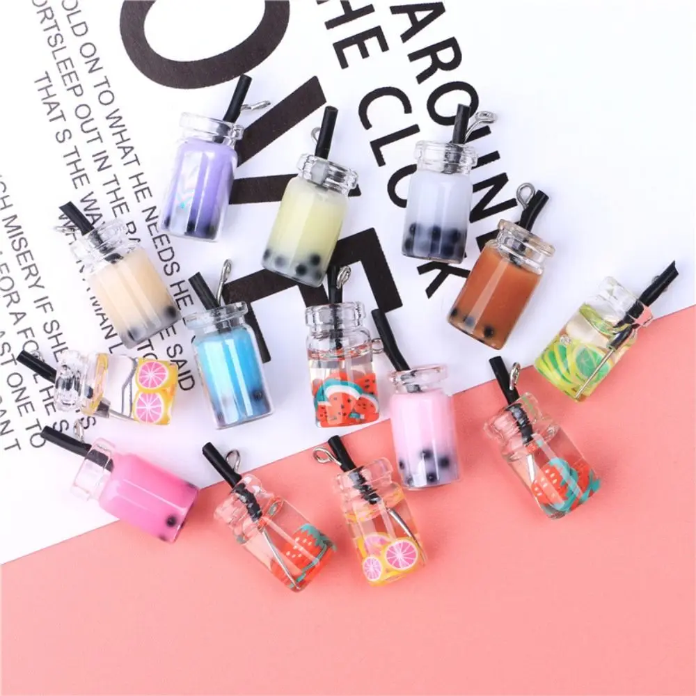 

20pcs Milk Tea Bottle Resin Slime Charms Bottle Sticker Flatback for Croc Shoes Accessories Scrapbooking Cute Pencil Case Decor