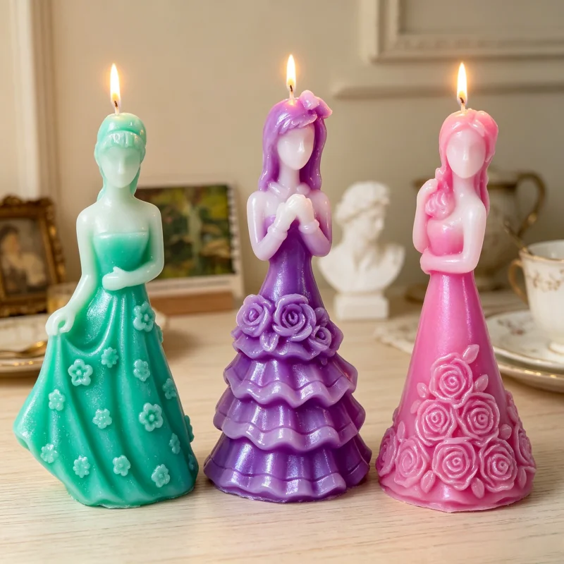 Brithday Gifts 3D Cute Princess Girl Silicone Candle Mold Vintage Floral Dress Doll Mold DIY Wax Soap Resin Plaster Craft Making