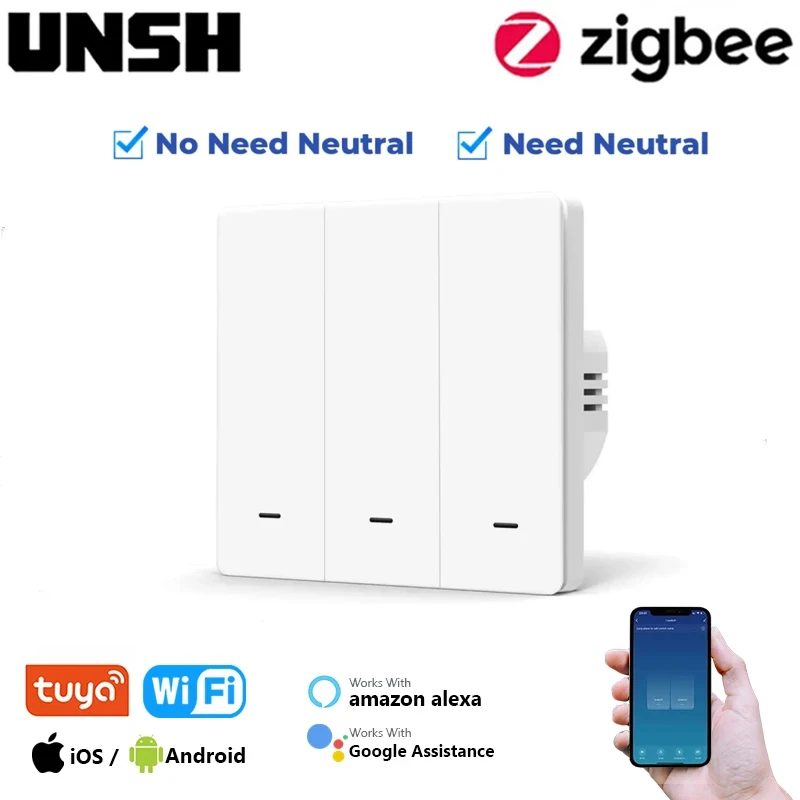 

Tuya Zigbee EU Smart Light Switch No/With Neutral Wire No Capacitor Needed Smart Life APP Support Alexa Google Home Yandex Alice
