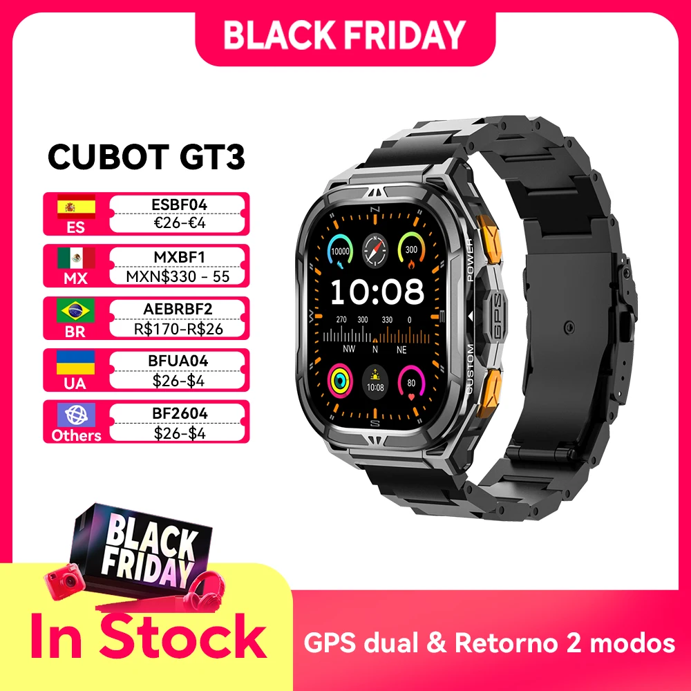 

Cubot GT 3 Smart Watch, 5ATM Waterproof, 1.96-inch AMOLED, Blood Oxygen, Fitness Tracker Heart Rate GPS Sport Smartwatch for Men