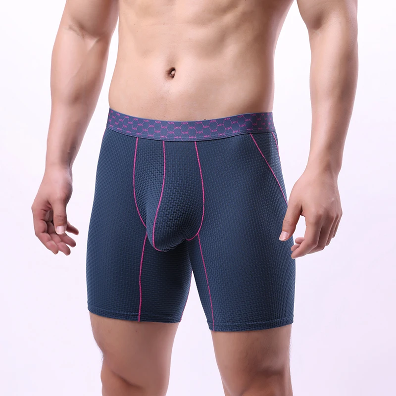 Men Underwear Boxer Shorts Homme Breathable Ice Silk Mid Waist Panites Man U Convex Pouch Long Leg Underpants Cueca Calzoncillos