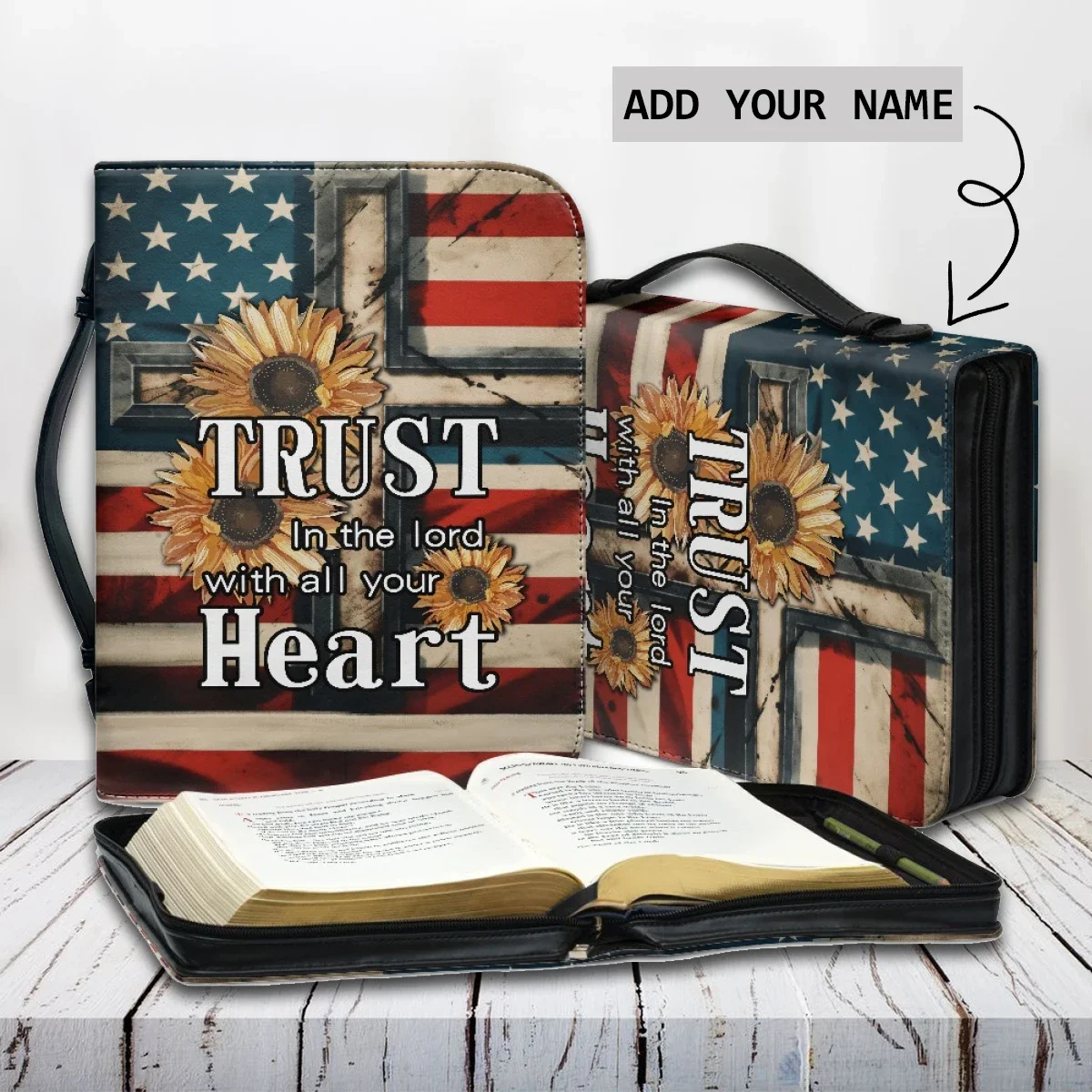 Trust In The Lord With All Your Heart Bible Bag Handbags Church Gift Christian Book Protective Cover Large Capacity Leather Bags