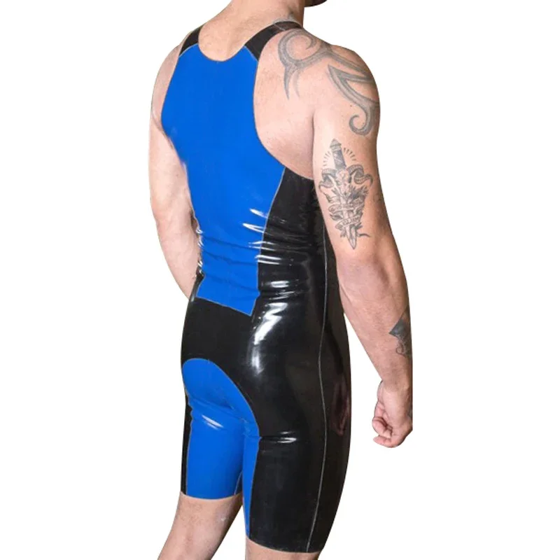 Black And Blue Sexy Latex Surfsuits Bodysuit Without Zipper Rubber Swimsuit Body Suit Catsuit Zentai   S-XXL