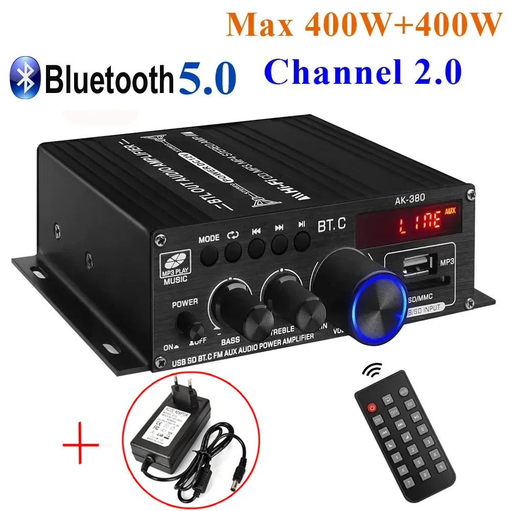 

Auto-partner AK380 Max 200Wx2 Mini Audio Power Amplifier, RMS 40Wx2 2.0 CH Bluetooth Receiver Speaker Amp with 12V 5A Power