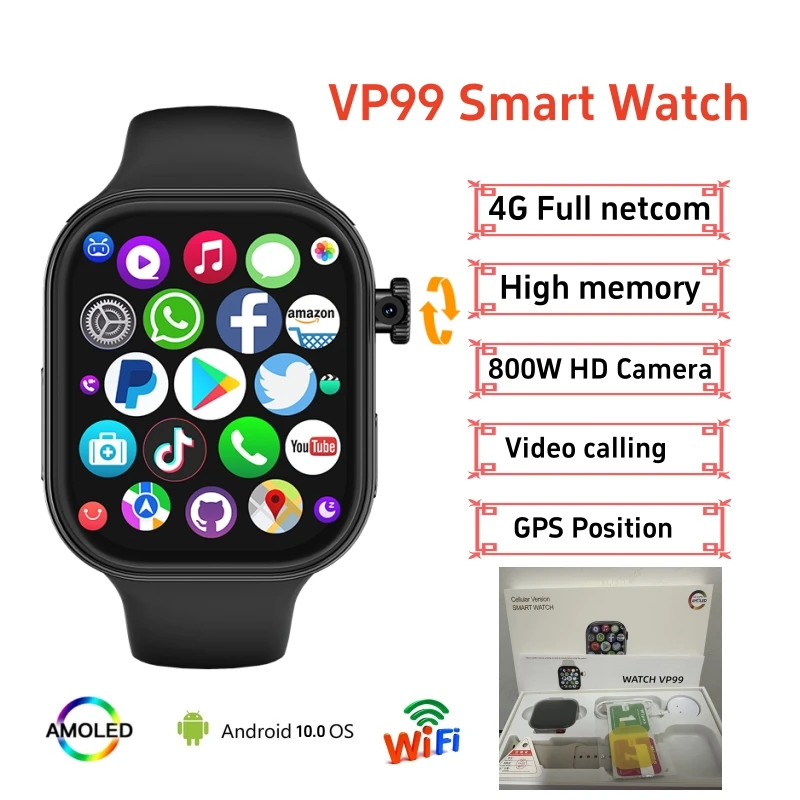 S10 MAX สมาร์ทวอท์ช 4G Android 4G/5G LTE ซิมการ์ด GPS WIFI AI Voice Assitance ขอบตรงกล้องโรตารี่ smartwatch