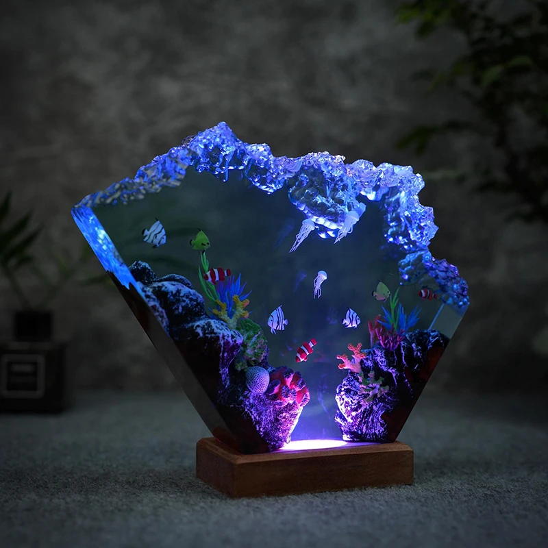 

Underwater World Organism Resin Table Light Creactive Art Decoration Customization Ocean Animals Scence Night Light USB Charge