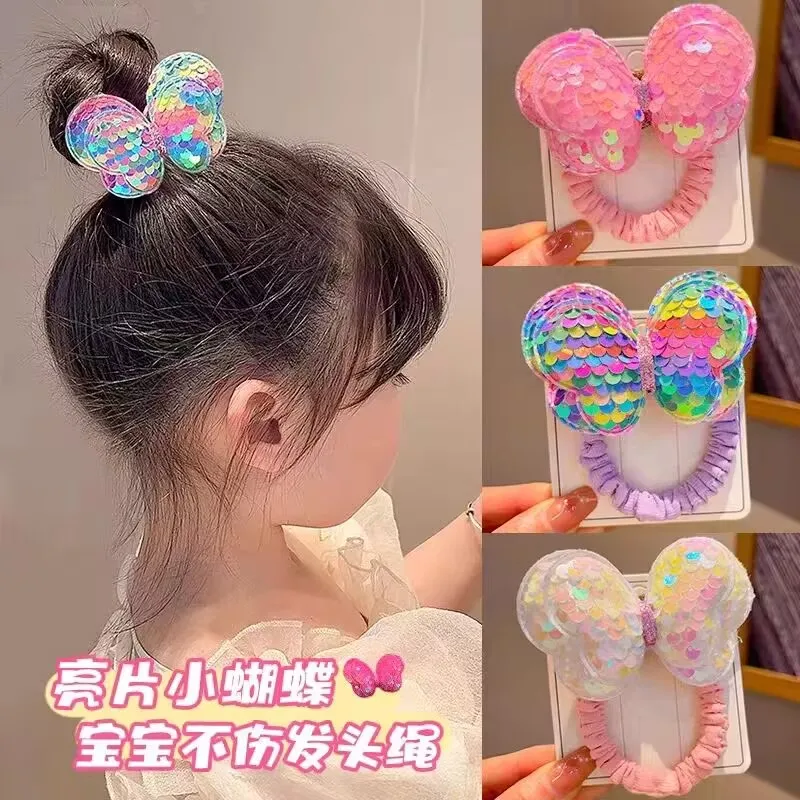 3PCS Pailletten Haar Seil Kinder Scrunchies Große Schmetterling Krawatte Hohe Pferdeschwanz Geflecht Mädchen Gummiband Headwear Haar Zubehör – Detail 14