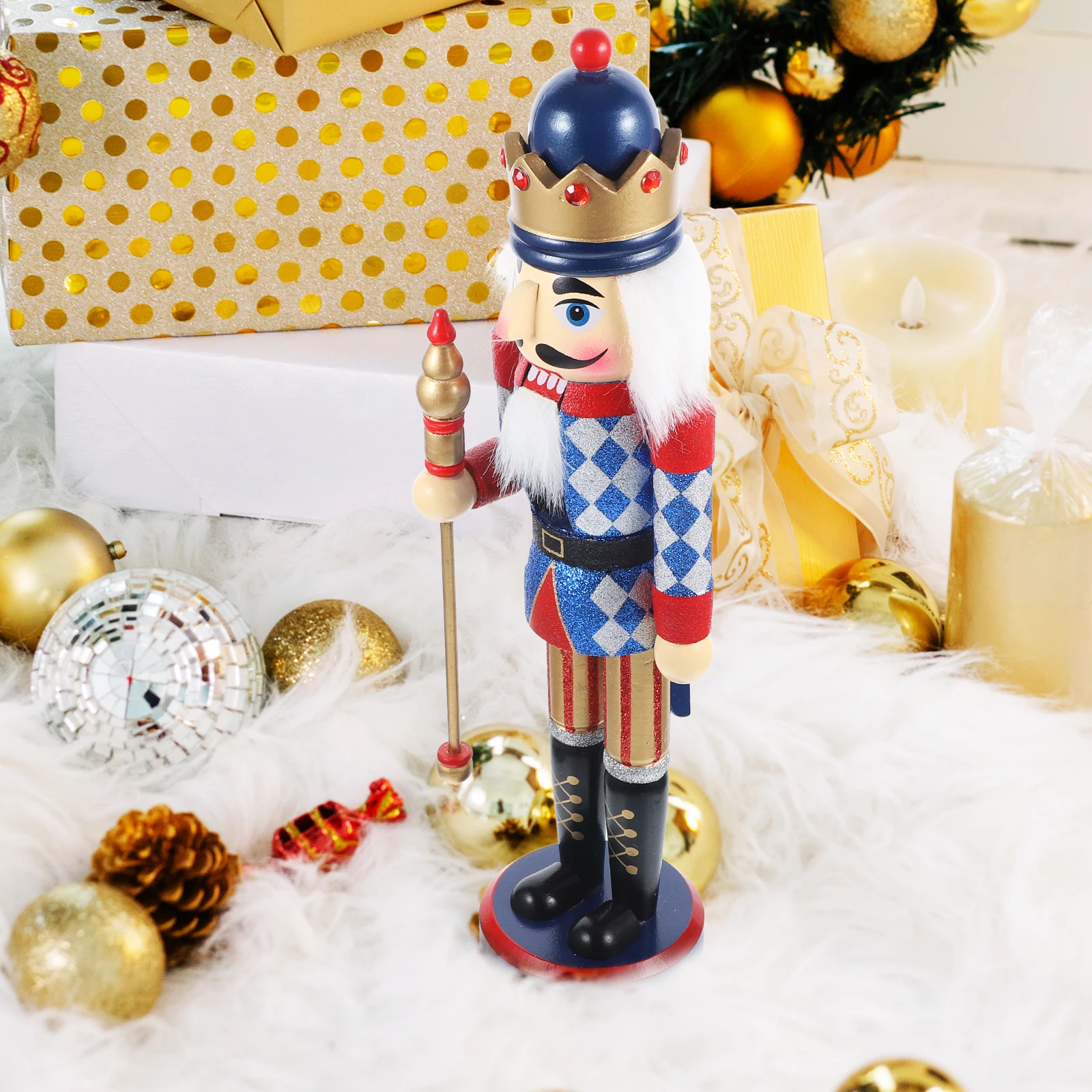 

Christmas Wooden Nutcracker Puppet Desktop Ornament Cute Nutcracker Figurine Xmas Table Decoration Gift for Home Car Office