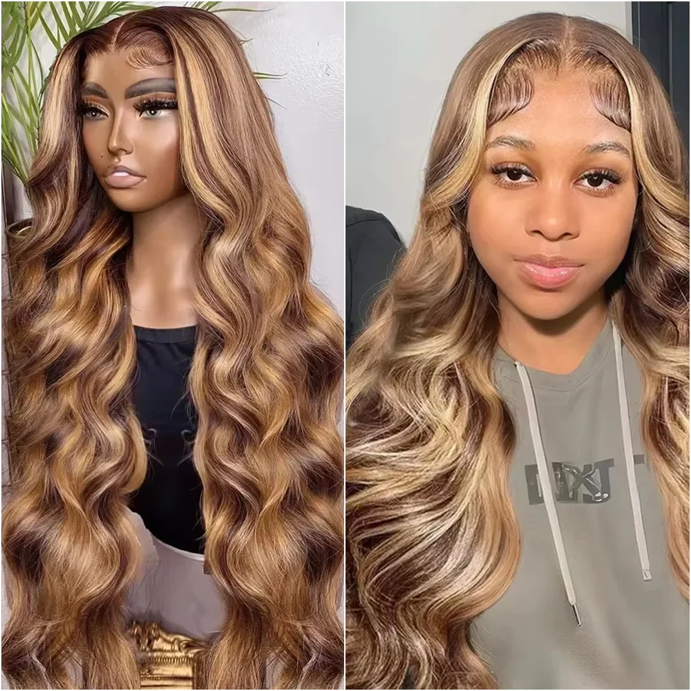 

Colored Highlight Human Hair Brazilian13x6 HD Lace Frontal Wig For Women 36 40 Inch Blond Lace Front Body Wave Wigs 200% Density