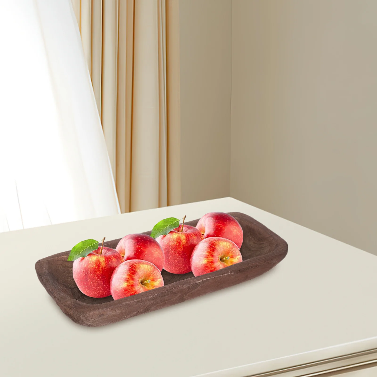 

Wooden Tray Rustic Vintage Handmade Solid Wood Fruit Snack Serving Bowl Decorative Platter for Dining Table Hotel Home Decor