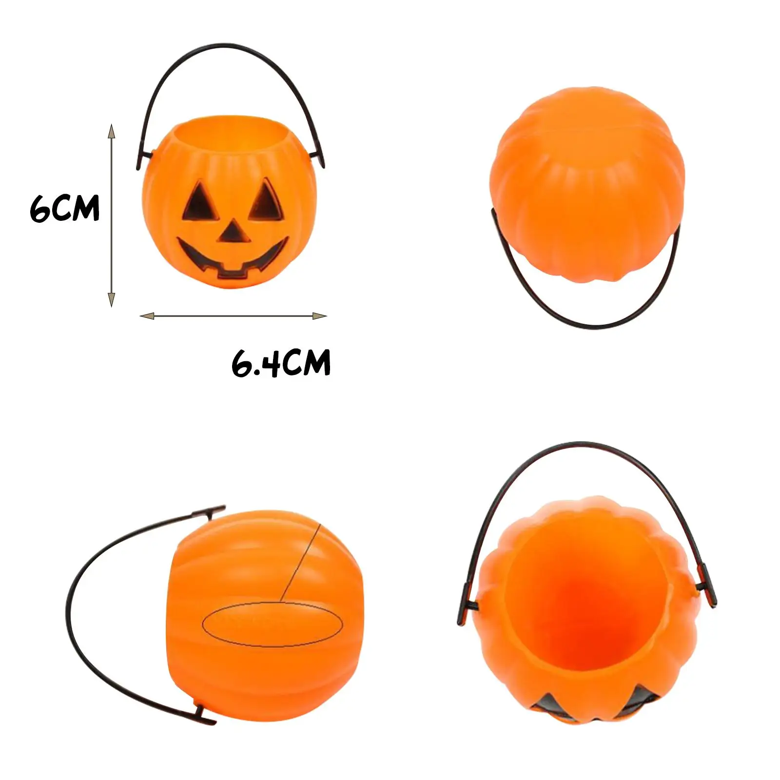 6x Halloween Pumpkin Buckets Pot Decor Holder with Handle Container Trick Or Treating Baskets for Holiday Performance Banquet