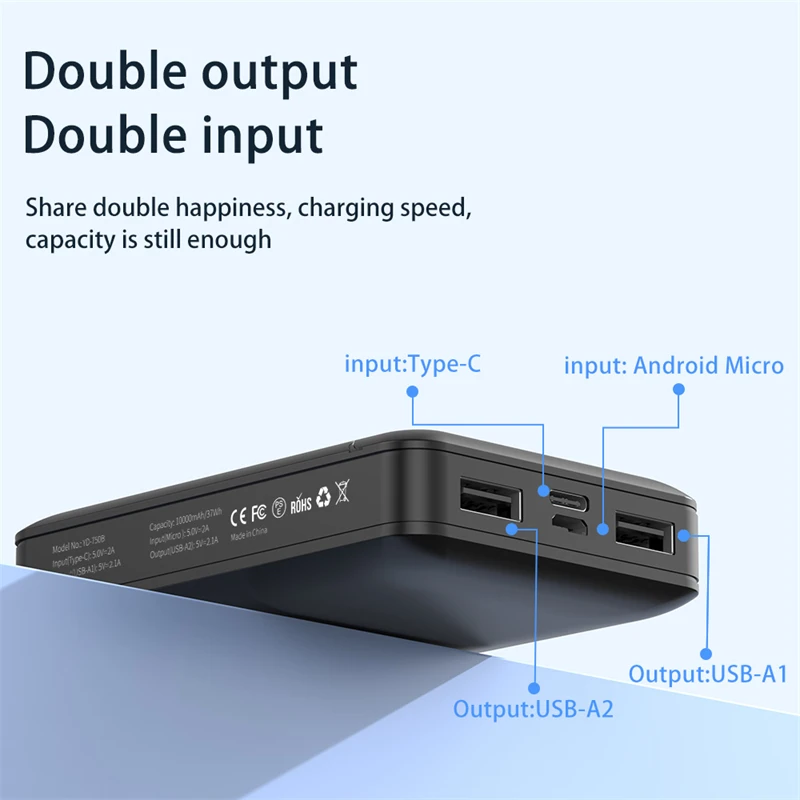 10000 мАч Mini Power Bank Dual USB Зарядное устройство для мобильного телефона Powerbank для iPhone 16 Samsung Xiaomi Huawei Внешний аккумулятор повербанк