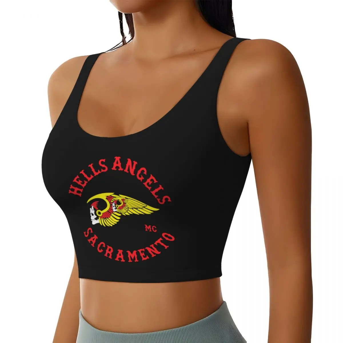 Custom Hells Angels World Logo Sports Bra Women's Motorcycle Club High Impact Workout Yoga Crop Top