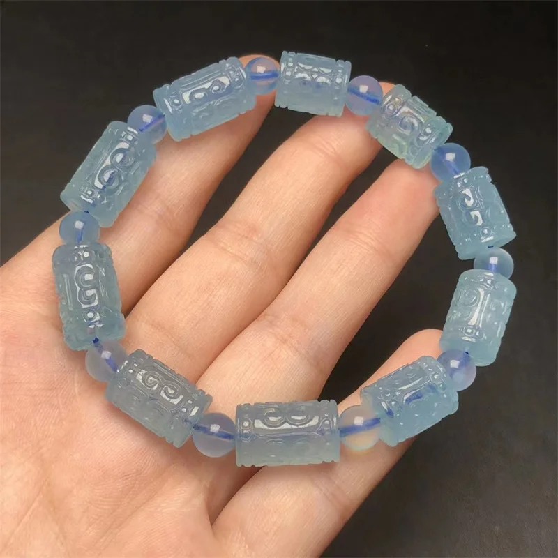 Natural Aquamarine Mosaic Bead Bracelet Healing Handmade Women Jewelry Stretch Bangle Children Birthday Gift 1pcs