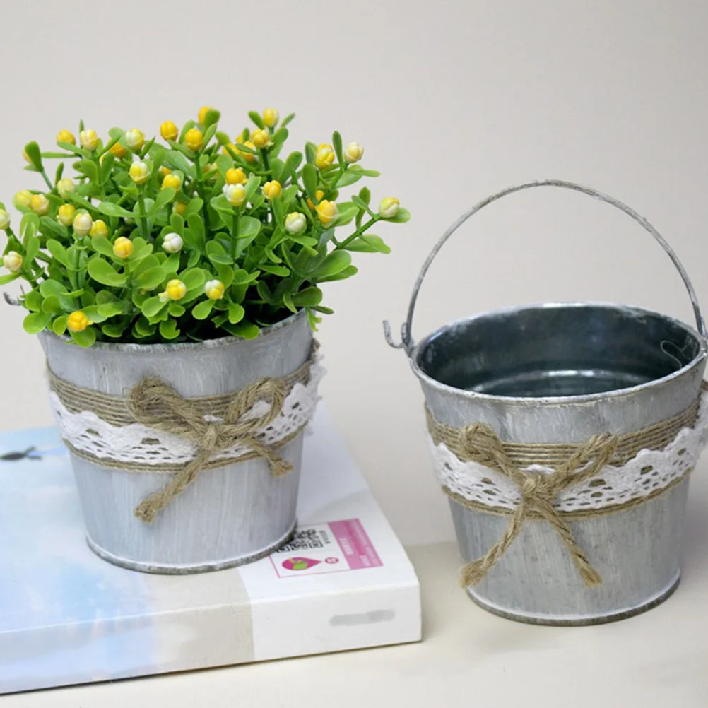 

2Pcs Retro Iron Flower Bucket Rustic Metal Planter Home Decoration Garden Supplies Rustic Flower Bucket
