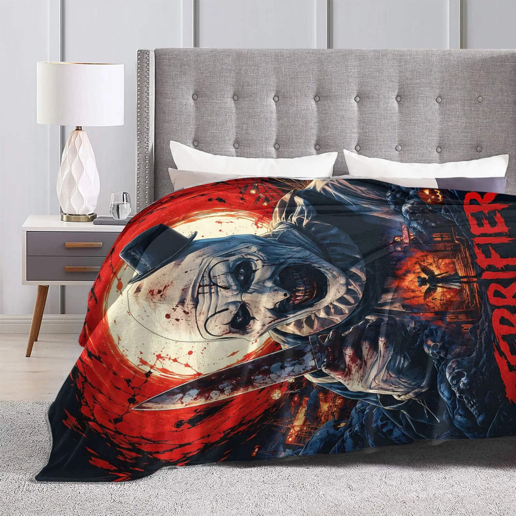 Terrifier Movie Flannel Blanket Spring  Warm Soft Throw Blanket for Child Bedroom Print Bedspread Sofa Bed Cover