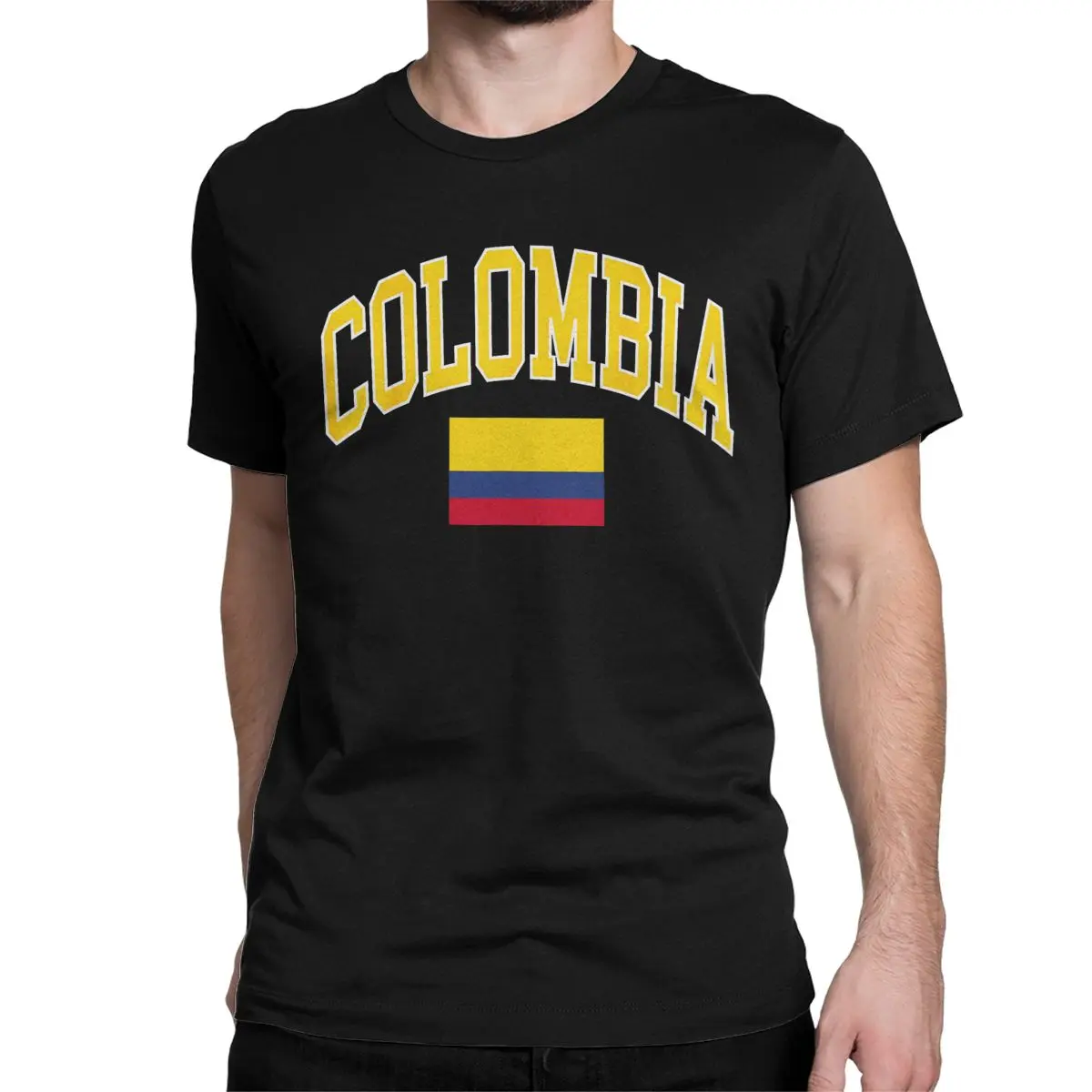 Funny Colombia Flag T-Shirt for Men Crewneck Cotton T Shirts Short Sleeve Tees Plus Size Tops