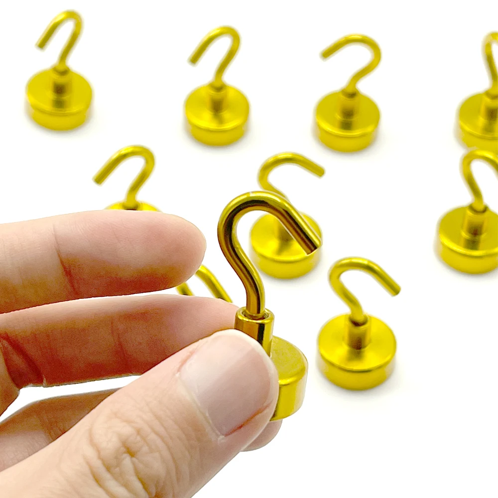 10 Pcs Strong Powerful Neodymium Magnet Hooks Gold Color Magnet Hooks Magnetic Hook Strong Hook Magnet D16mm 20mm 25mm 32mm