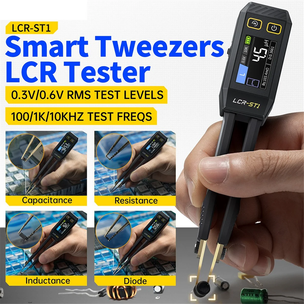 FNIRSI LCR-ST1 Mini inteligentna pęseta LCR SMD ESR Tester rezystancja pojemność indukcyjność ciągłość Test pomiaru diody