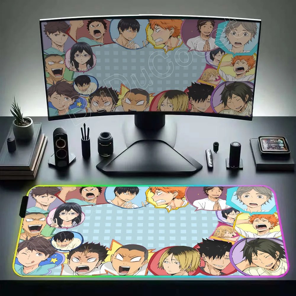 

RGB Mouse Mat Anime Haikyuu Mause Pad Anime Laptop Gaming Accessories Large Cabinet Kawaii Mousepad Xxl Desk Cute Pc Carpet Mats